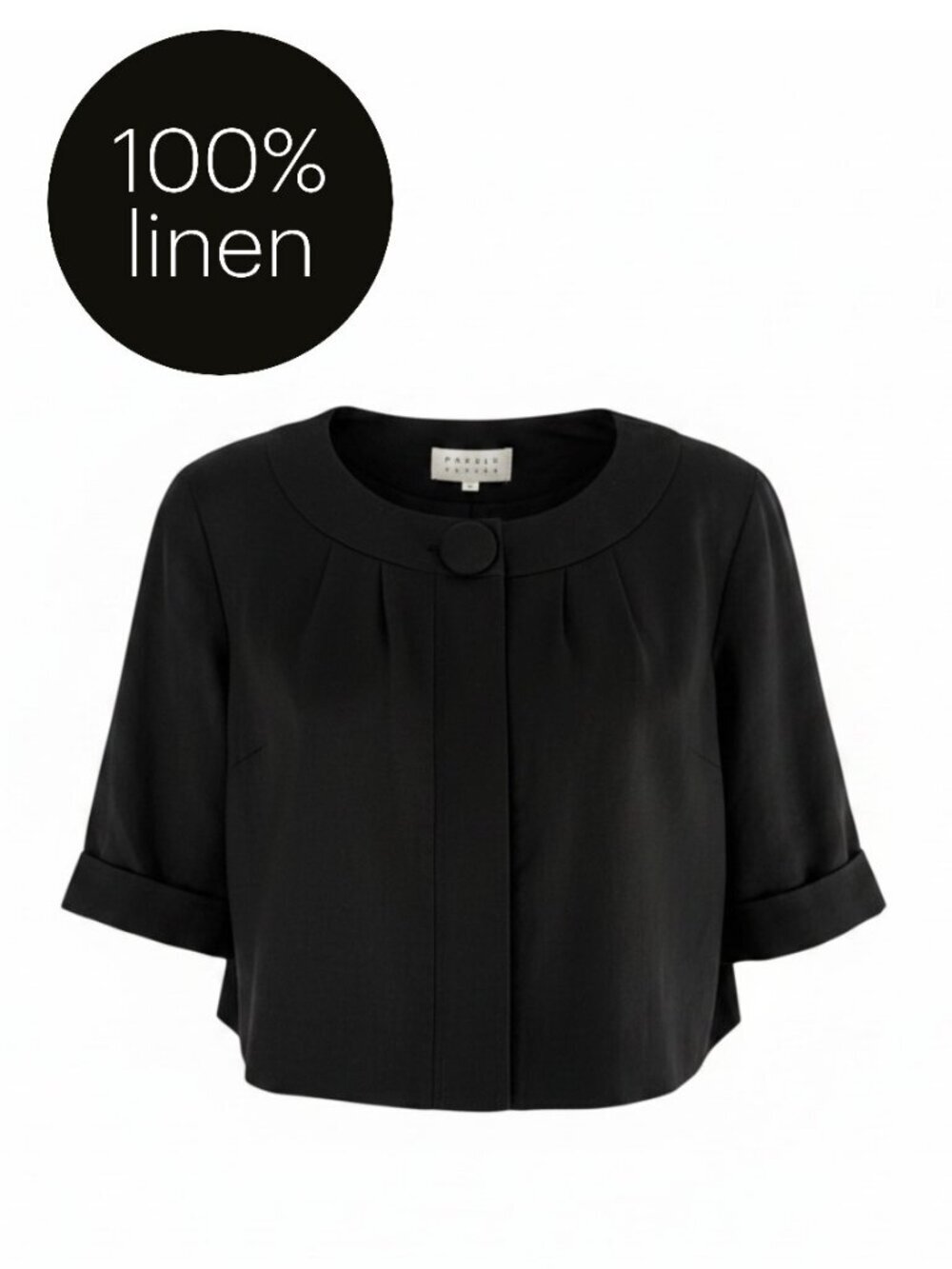 PRECIS PETITE Black 100% Linen Cropped Jacket Lightweight Career Classic size 10